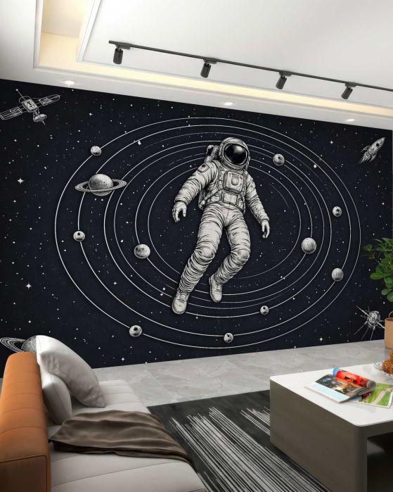 Fototapeten Astronaut zwischen Retro-Planeten