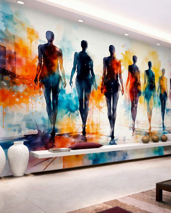 Fototapeten Bunte Silhouetten in Aquarell