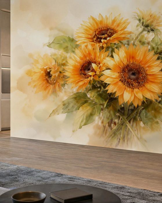 Fototapeten Sonnenblumen in einem Aquarellstrauß