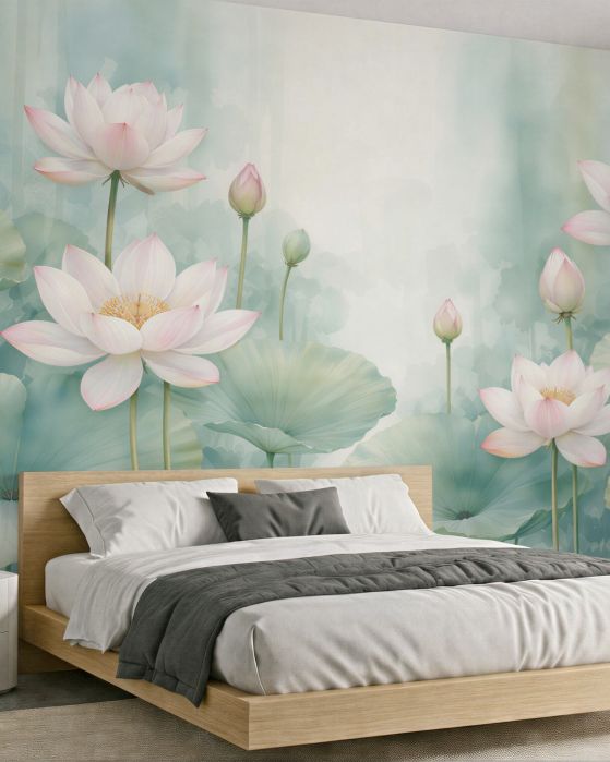 Fototapeten Lotusblumen in pastelliger Harmonie
