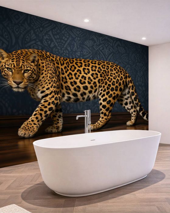Fototapeten Raubiger Leopard auf elegantem Hintergrund