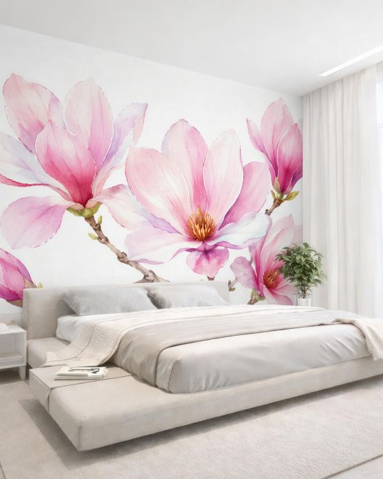 Fototapeten Rosa Aquarell-Magnolie