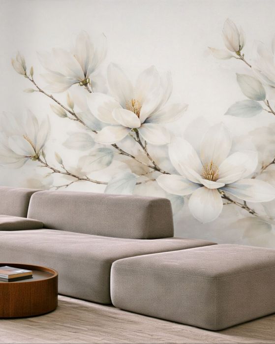 Fototapeten Zarte Magnolien in Aquarell