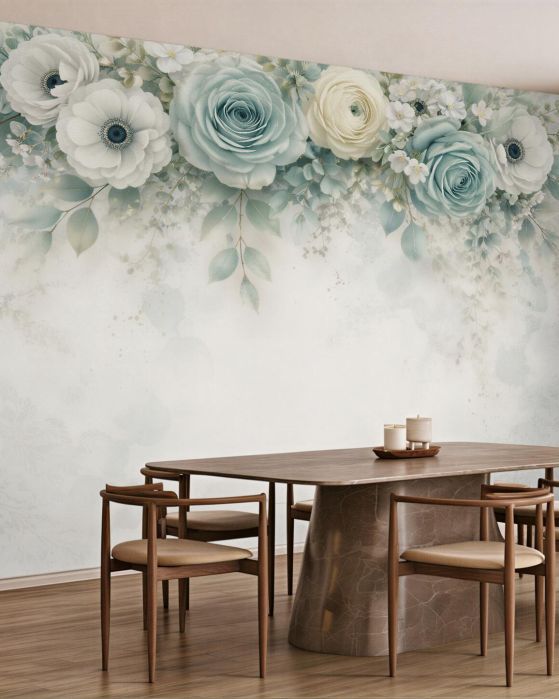 Fototapeten Pastellfarbene Rosen und Anemonen