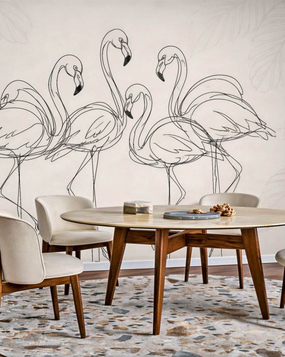 Fototapeten Flamingo-Skizze in beige Eleganz