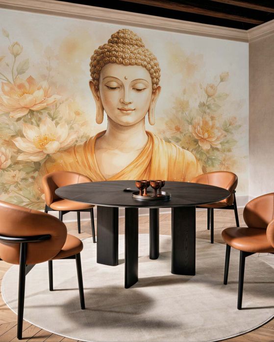 Fototapeten Goldener Buddha in Blumen