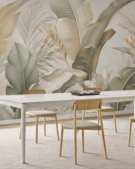 Fototapeten Beige tropische Eleganz der Blätter