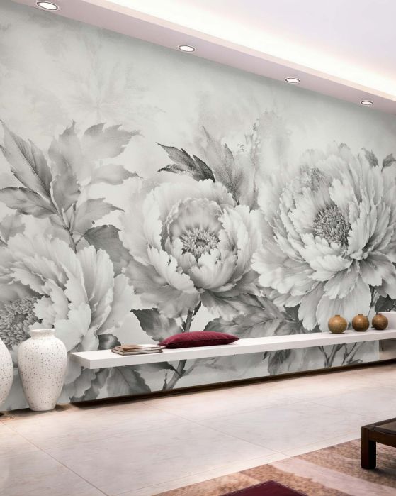 Fototapeten Graue Pfingstrosen im eleganten Stil