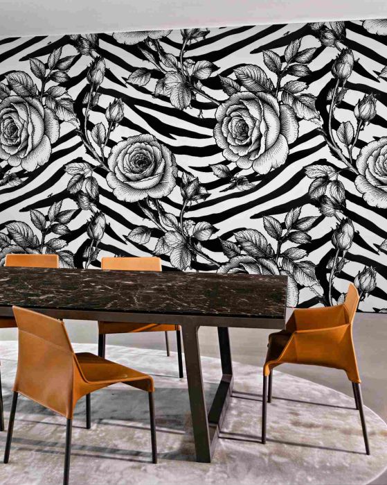 Fototapeten Rosen auf Retro-Zebra