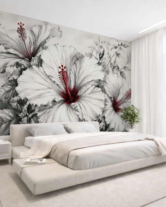 Fototapeten Hibiskusblüten mit rotem Akzent