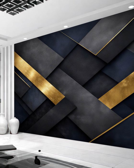 Fototapeten Dunkelblau-goldene geometrische Komposition
