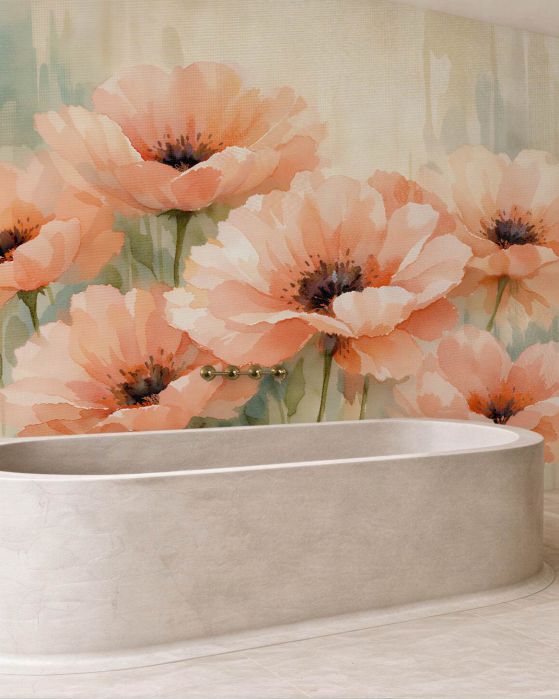 Fototapeten Aquarell-Mohnblumen in Pastelltönen