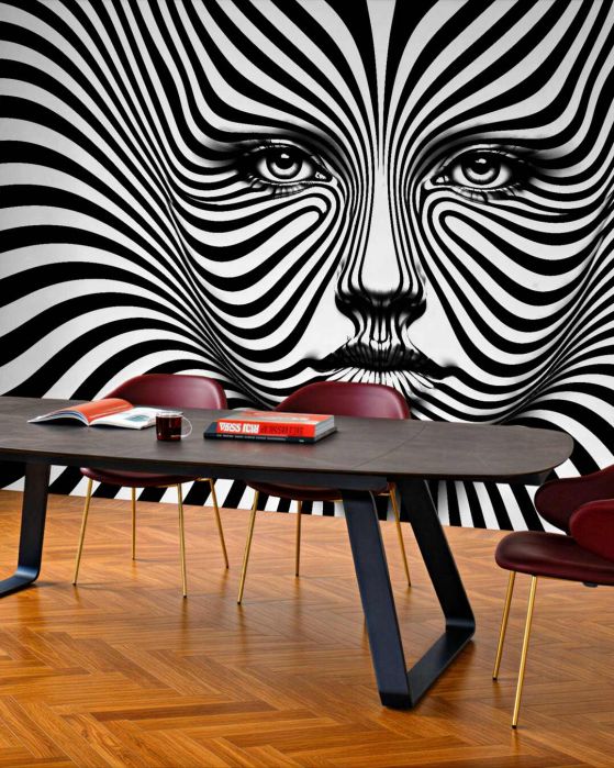 Fototapeten Hypnotisches Gesicht in Schwarz und Weiß