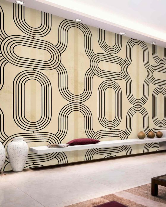 Fototapeten Geometrisches Retro-Muster in Beige