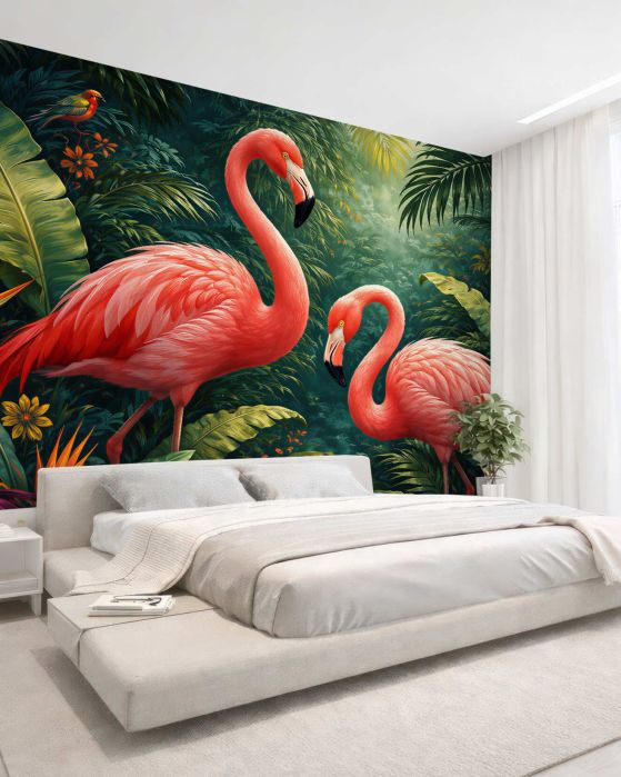 Fototapeten Rosa Flamingos im tropischen Dschungel