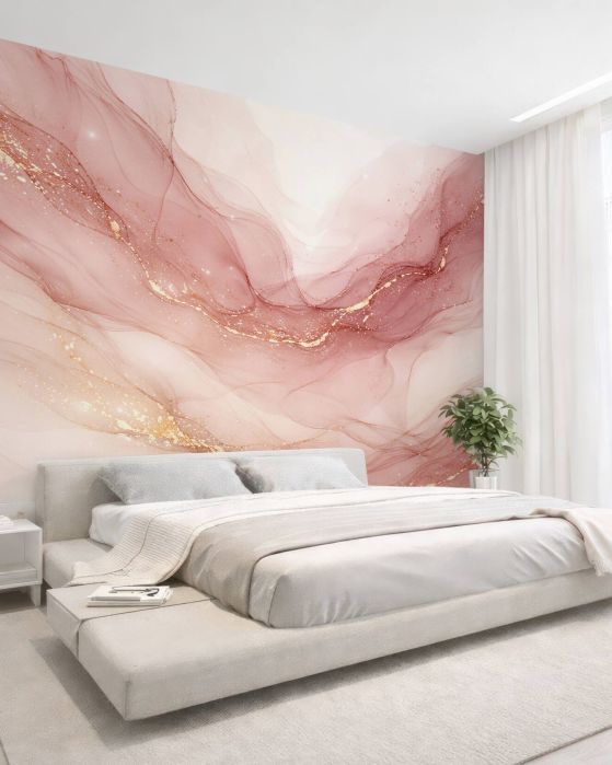 Fototapeten Rosa Abstraktion mit goldenem Schimmer