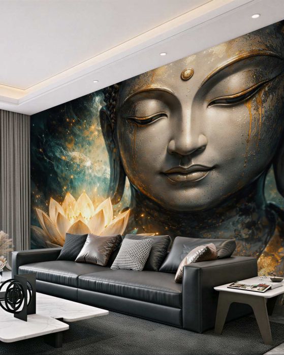 Fototapeten Goldener Buddha mit Lotus