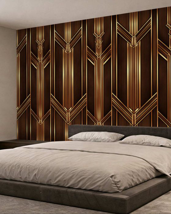 Fototapeten Goldenes geometrisches Holz Glamour