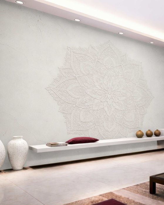 Fototapeten Cremefarbene Mandala im Boho-Stil