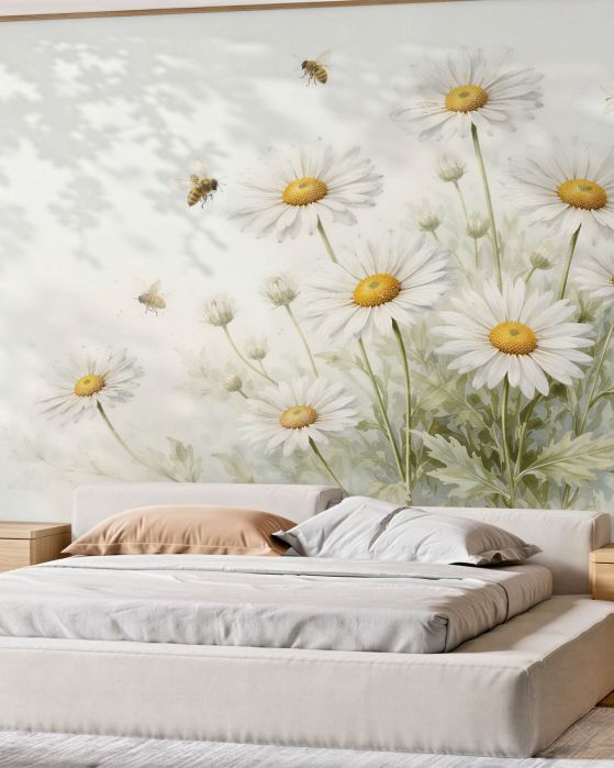 Fototapeten Gänseblümchen und Bienen in luftiger Leichtigkeit