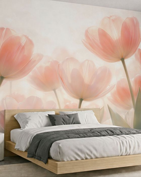 Fototapeten Pastellfarbene Tulpen im Glanz