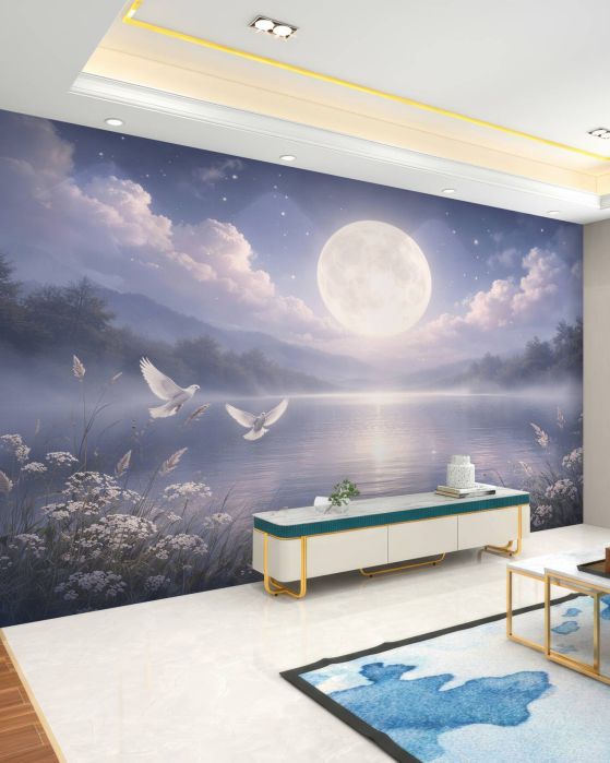 Fototapeten Magischer See unter dem Vollmond