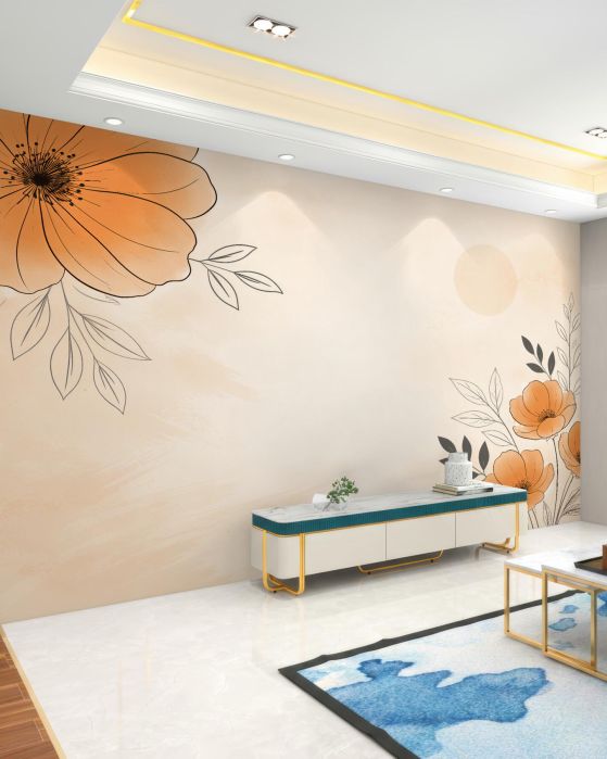 Fototapeten Orangefarbene Mohnblumen minimalistisch