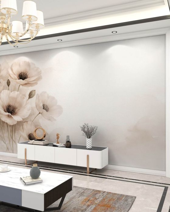 Fototapeten Beige Mohnblumen sanfter Glanz