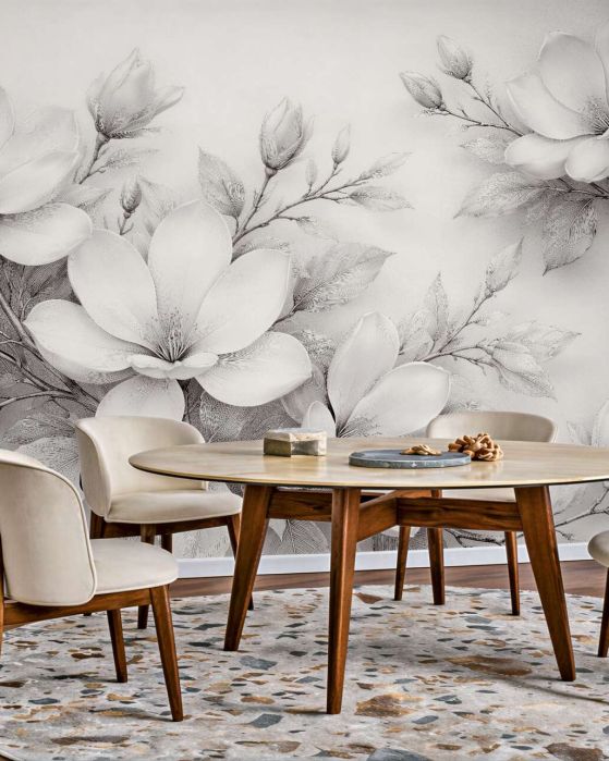 Fototapeten Zarte Magnolien in Grautönen