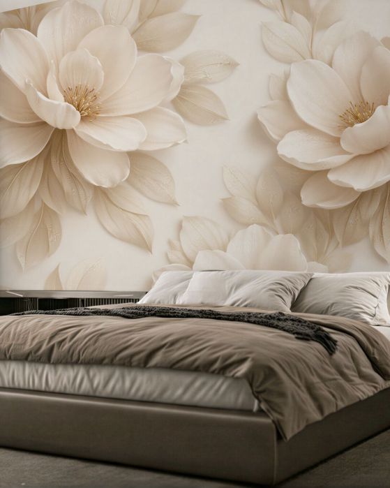 Fototapeten Cremefarbene Blumen in eleganter Anmut