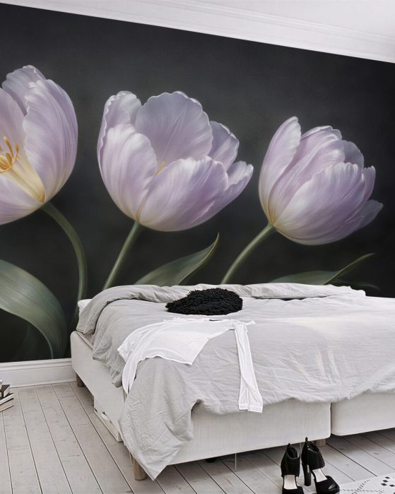Fototapeten Helle Tulpen auf Schwarz