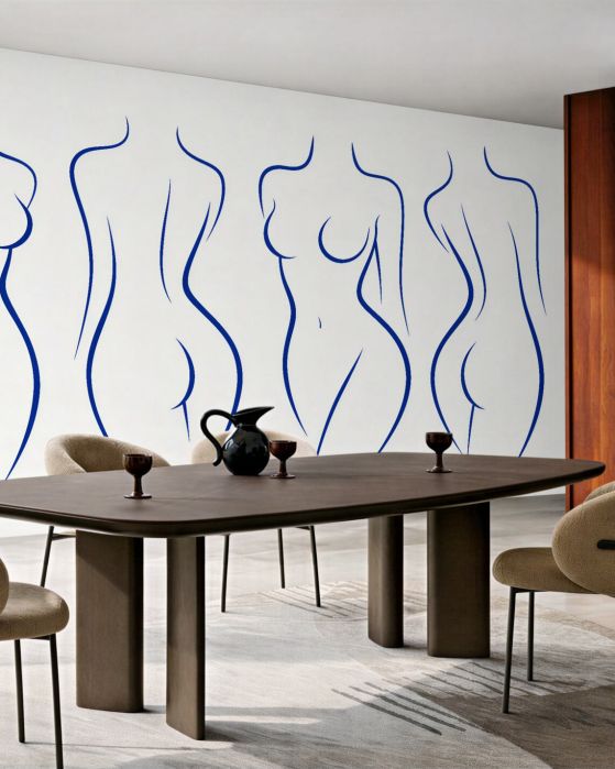 Fototapeten Minimalistische weibliche Silhouetten in Blau