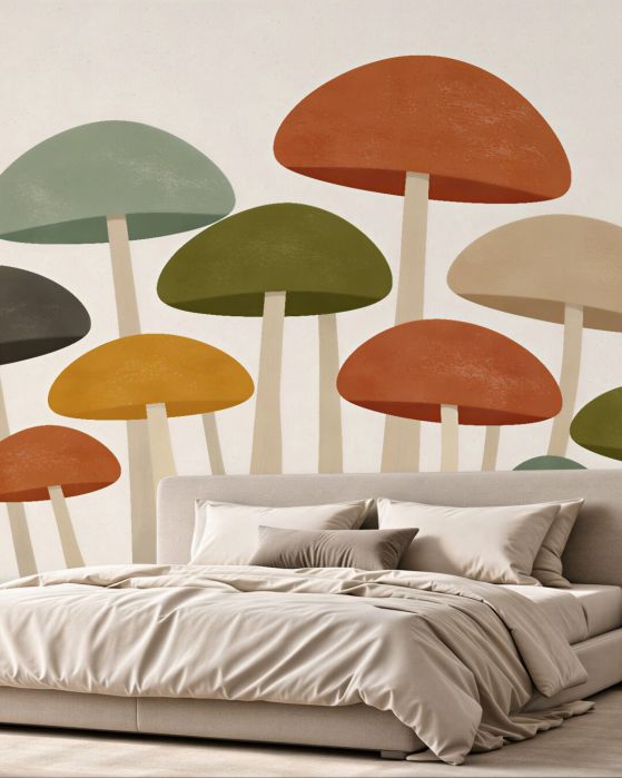 Fototapeten Bunte Pilze in märchenhafter Komposition