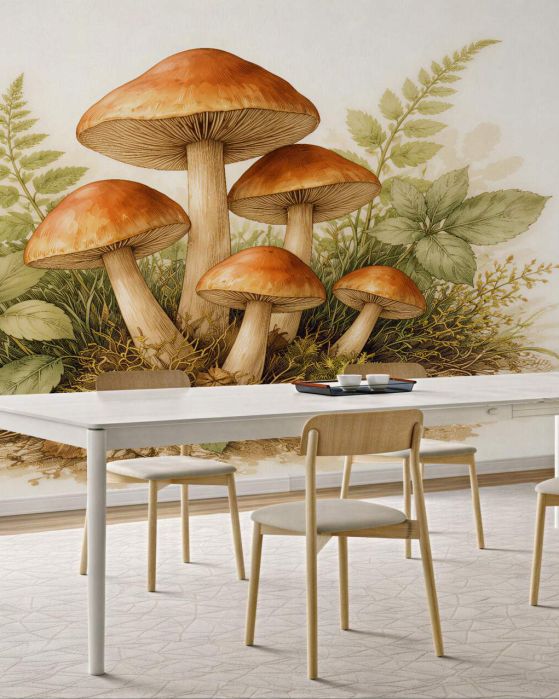 Fototapeten Waldpilze in zarter Illustration
