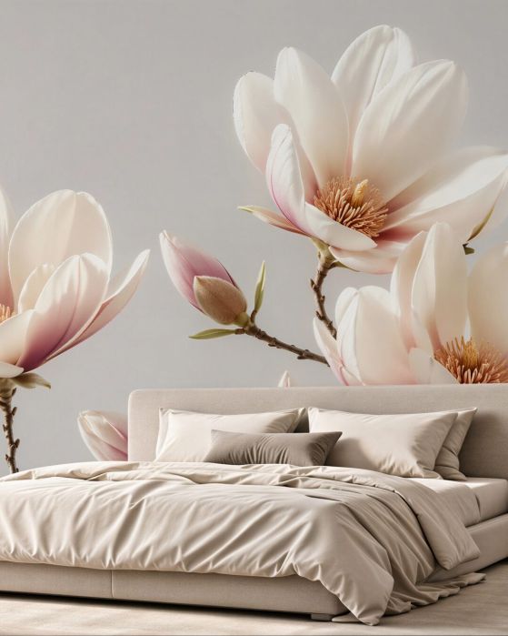 Fototapeten Zarte Magnolie im Glanz der Morgendämmerung
