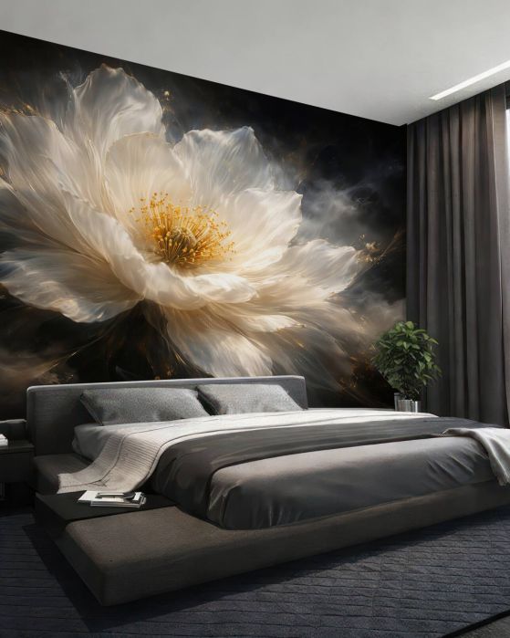 Fototapeten Goldene Blume auf dunklem Hintergrund