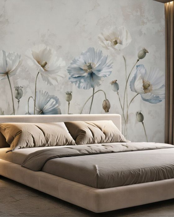 Fototapeten Subtile blaue Mohnblumen