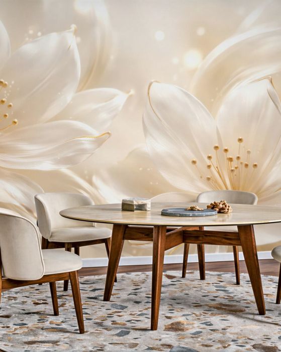 Fototapeten Perlenartige Blumen im goldenen Glanz