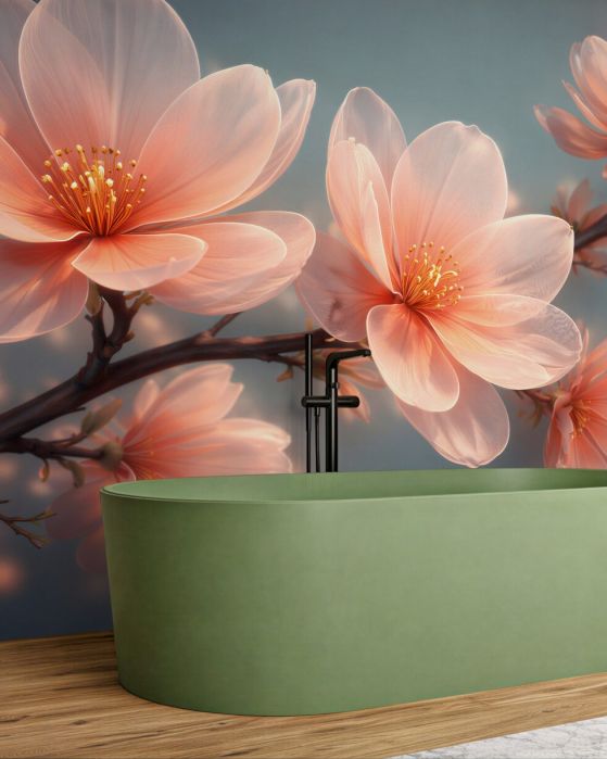 Fototapeten Leuchtende Magnolienblüten im Morgengrauen
