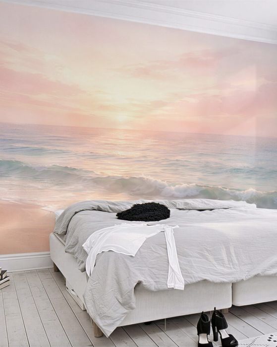 Fototapeten Pastellfarbener Sonnenaufgang über dem ruhigen Meer
