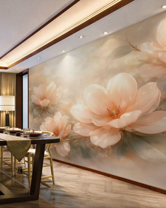 Fototapeten Cremefarbene Magnolien im goldenen Glanz
