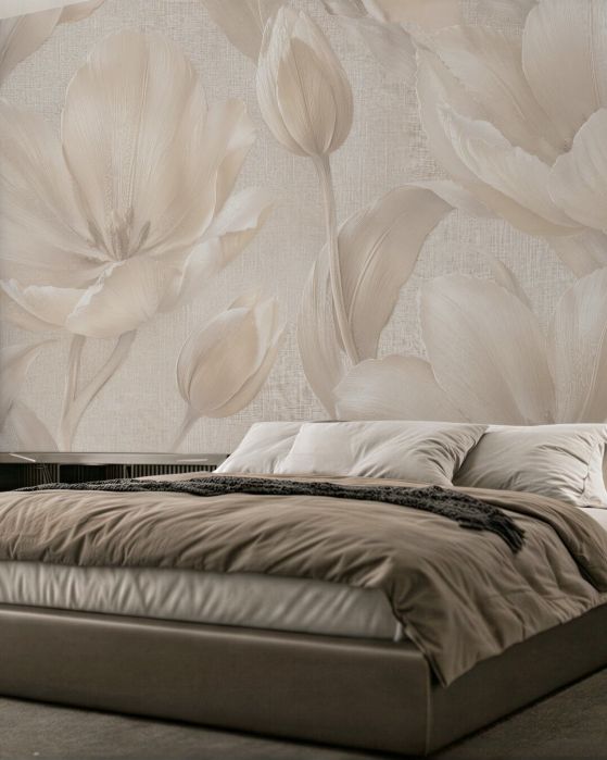 Fototapeten Cremefarbene Tulpen im eleganten Relief