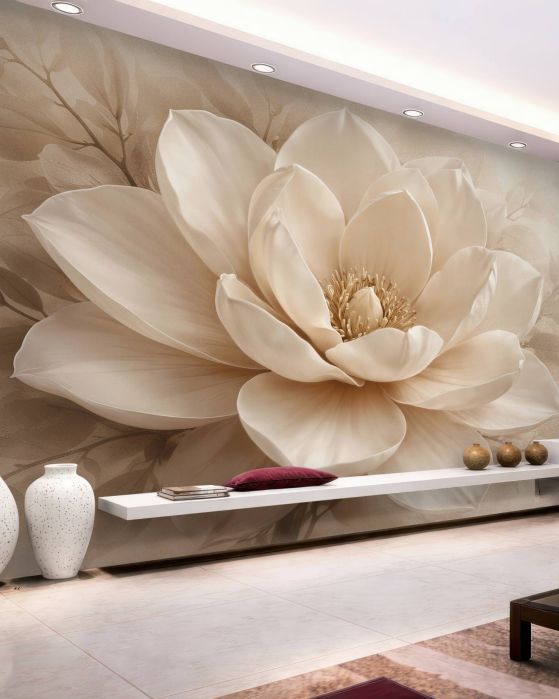 Fototapeten Cremefarbene Magnolie in subtilem Glanz