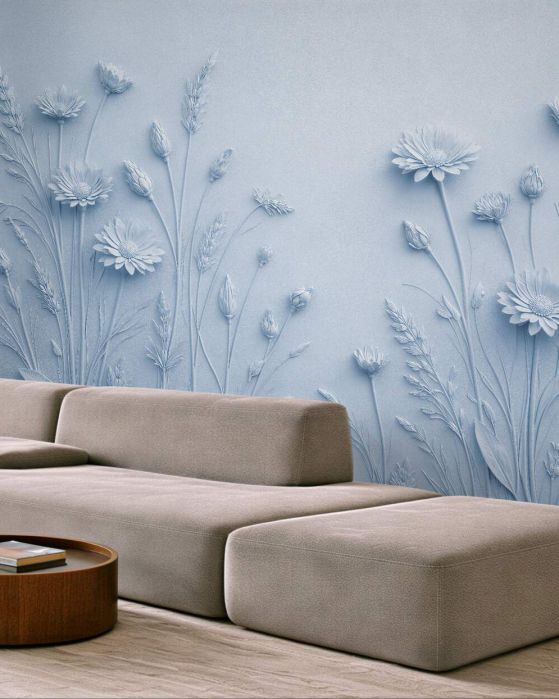 Fototapeten Blaue Wiese in Reliefoptik