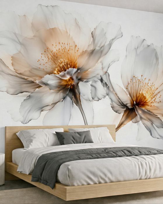 Fototapeten Zarte Blumen mit goldenem Schimmer