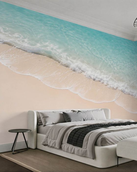 Fototapeten Türkise Welle im Sand