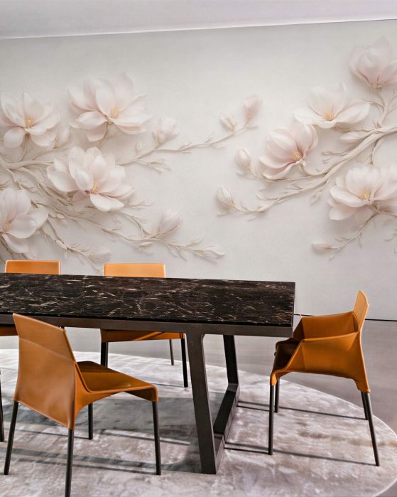 Fototapeten Cremefarbene Magnolien auf Zweigen