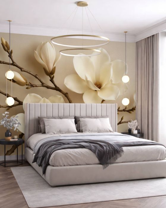 Fototapeten Cremige Magnolien auf zarten Zweigen