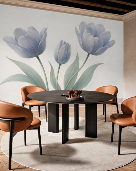 Fototapeten Blaue Tulpen in zartem Schimmer