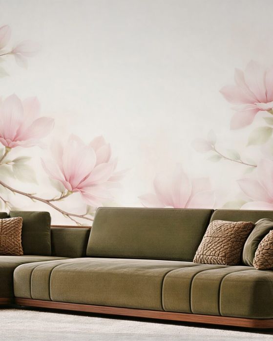 Fototapeten Pastellfarbene Magnolien an subtilen Zweigen